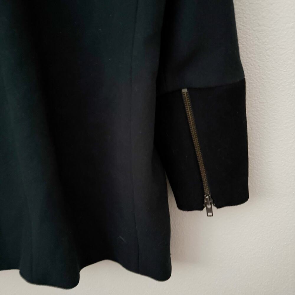 MADEWELL | Green Black City Grid Cocoon Coat Faux Leather Trim Wool Zip | 12 - Picture 7 of 9